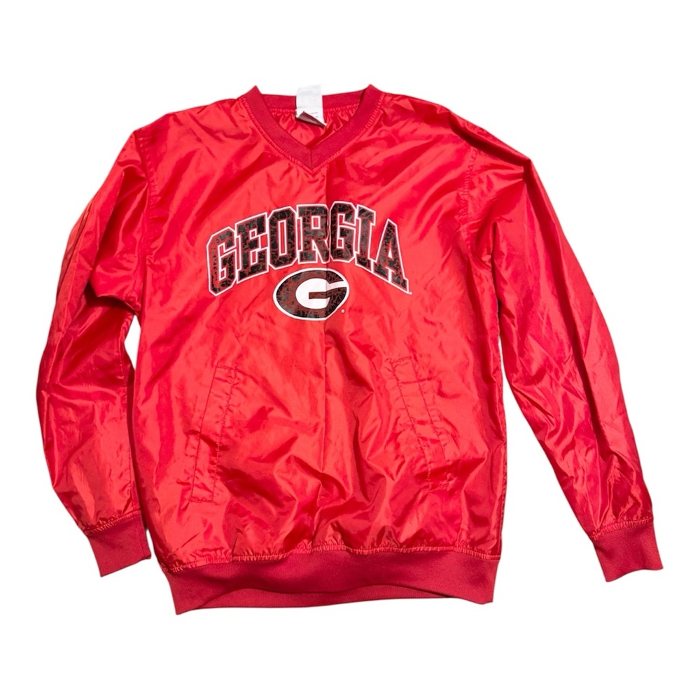 GEORGIA BULLDOGS Vtg Men Red Oak Sportswear Red VNeck Pullover Windbreaker-SMALL